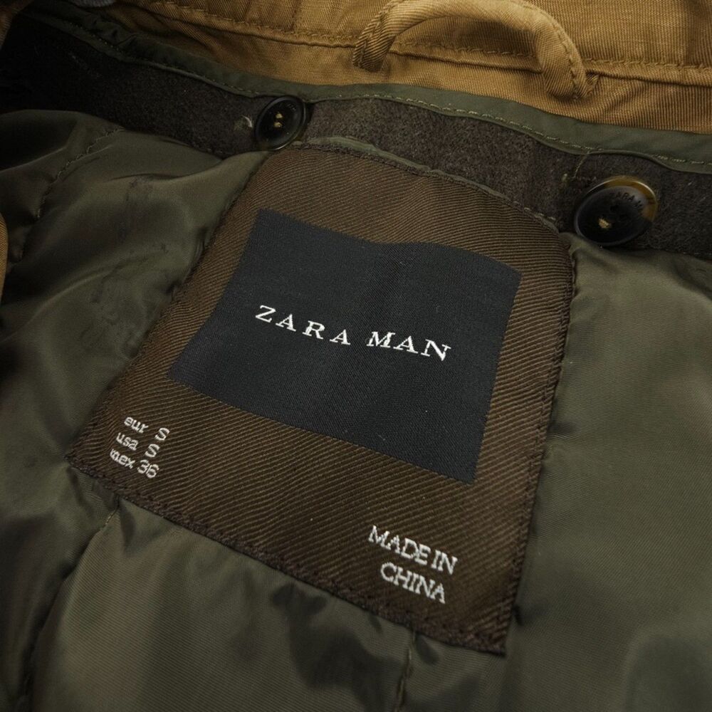 ZARA Man Chore Coat Military Jacket Short Trench Old Money Tailored Khaki - Picture 2 of 11